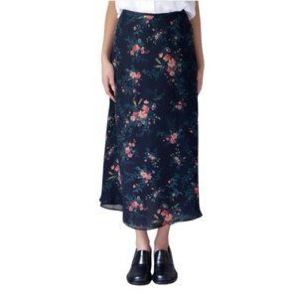 Vintage Ralph Lauren 100% Silk Skirt Long Black With Floral Print Size 6P